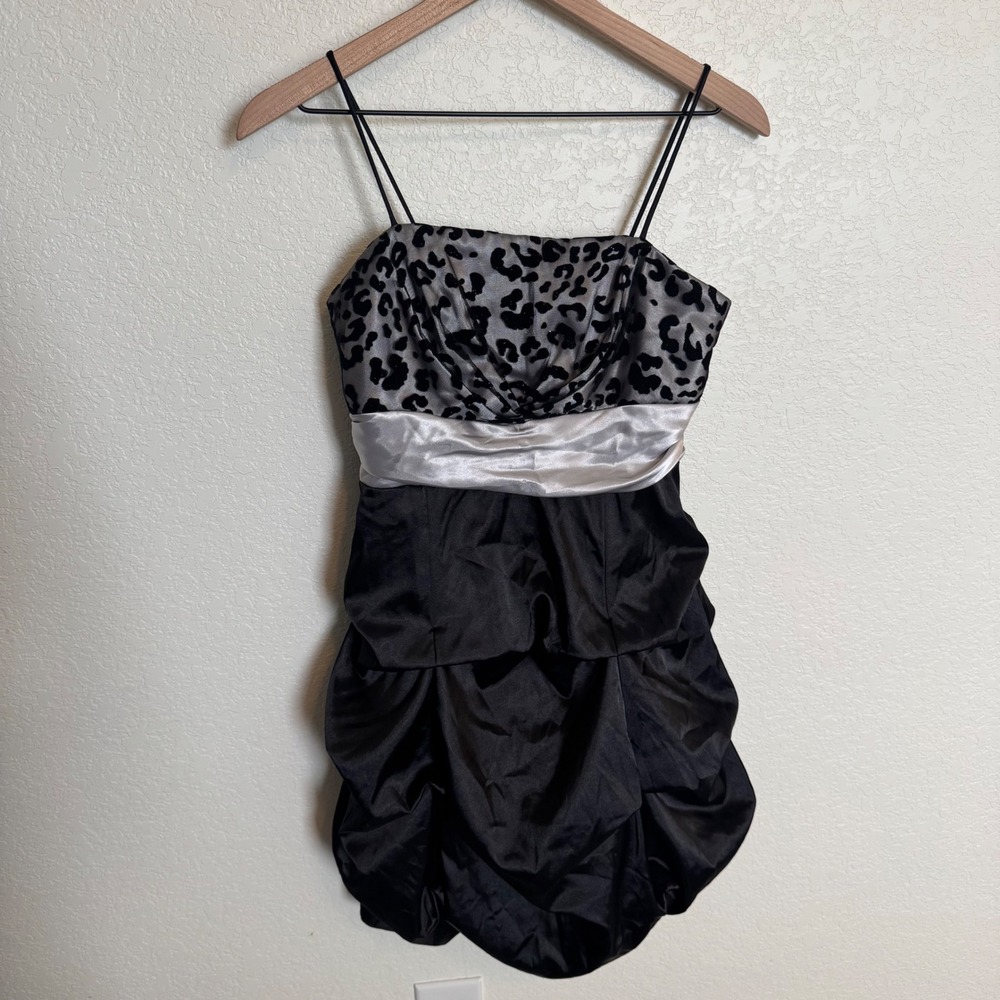 Y2K Homecoming Party Dress Kiki Size Medium Leopard Print Black Silver